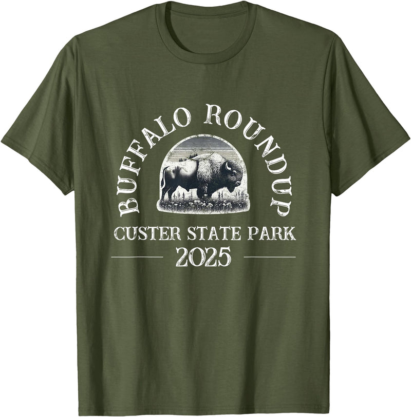 Southridge Design 2025 Custer State Park Buffalo Roundup - Distressed T-Shirt - Olive Green