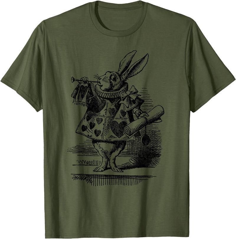 Cute Rabbit Lover Bunny Graphic T-Shirt (Slate Grey) in Olive Green
