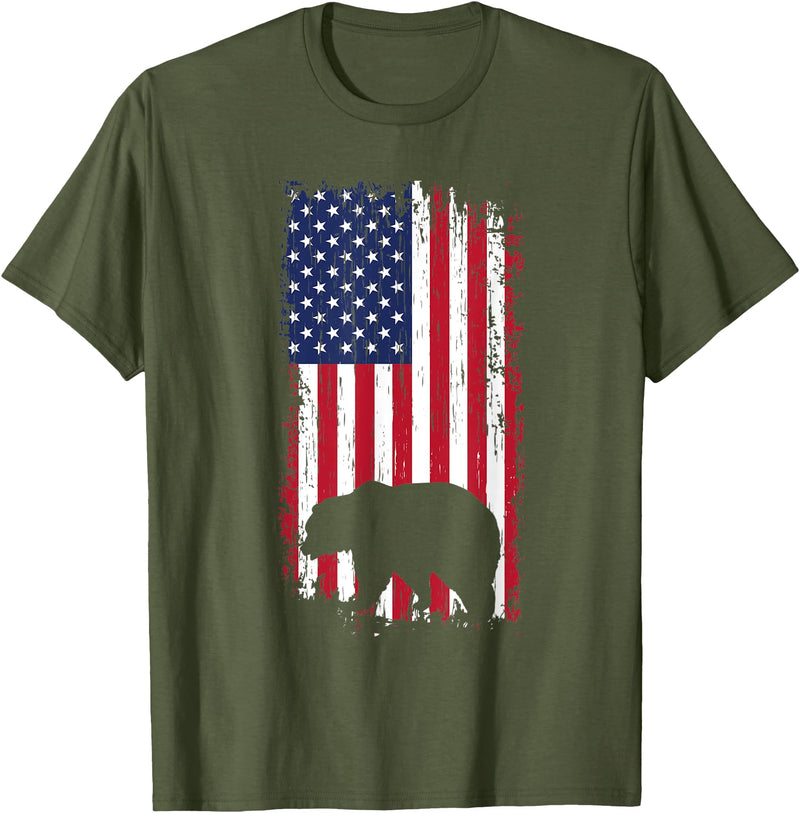 American Flag bear hunting gift idea Bear Hunting American USA Flag gift T-Shirt for Women Men - Olive Green