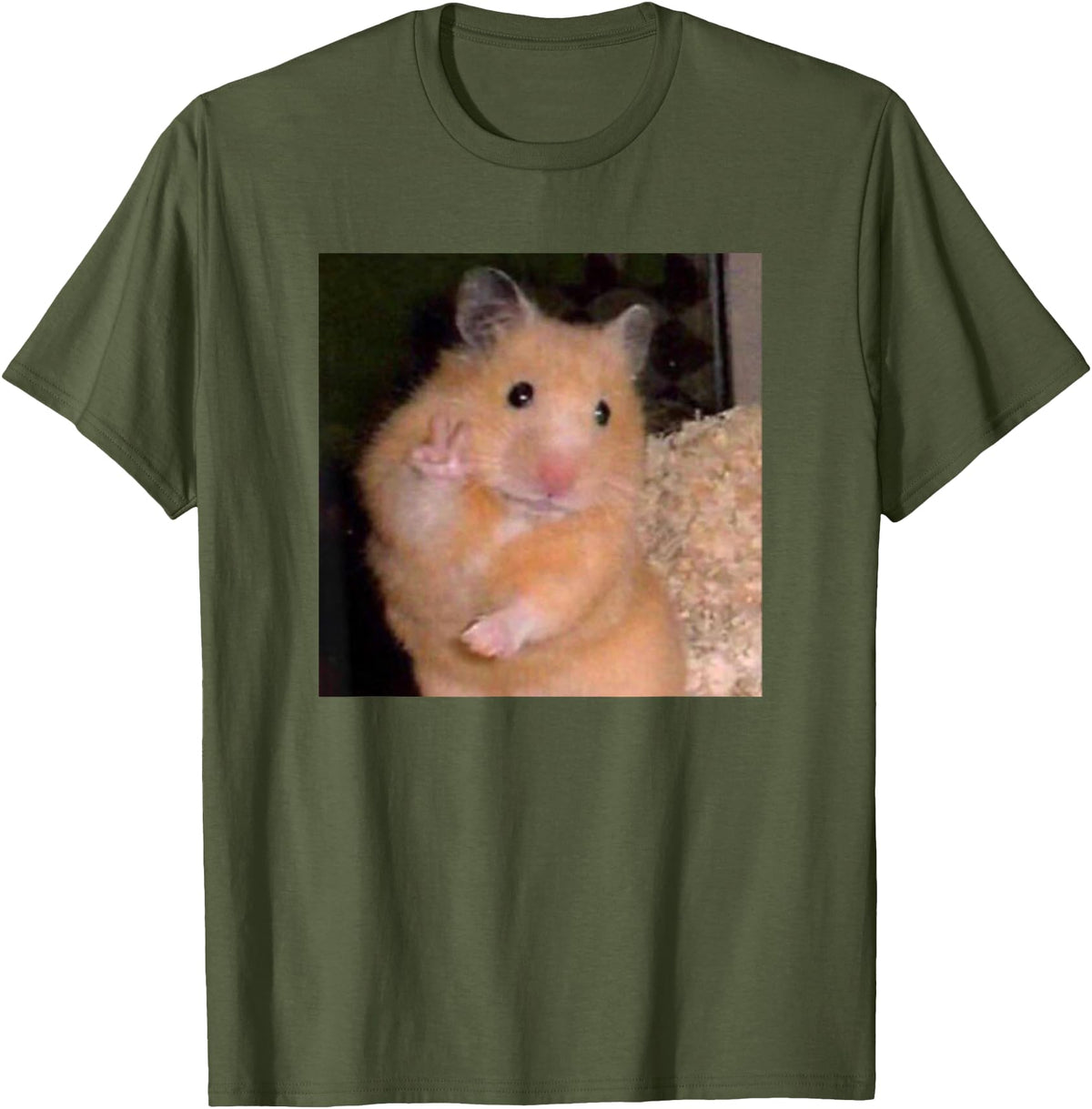 Hamster Meme Peace Sign Funny Pet Owner Trendy T-Shirt - Olive Green