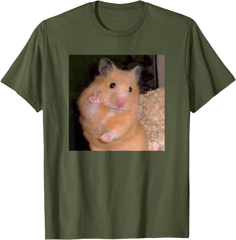 Hamster Meme Peace Sign Funny Pet Owner Trendy T-Shirt - Olive Green