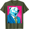 Pop Art Graphic Designs Co. Pop Art Polar Bear in Business Suit T-Shirt - Olive Green