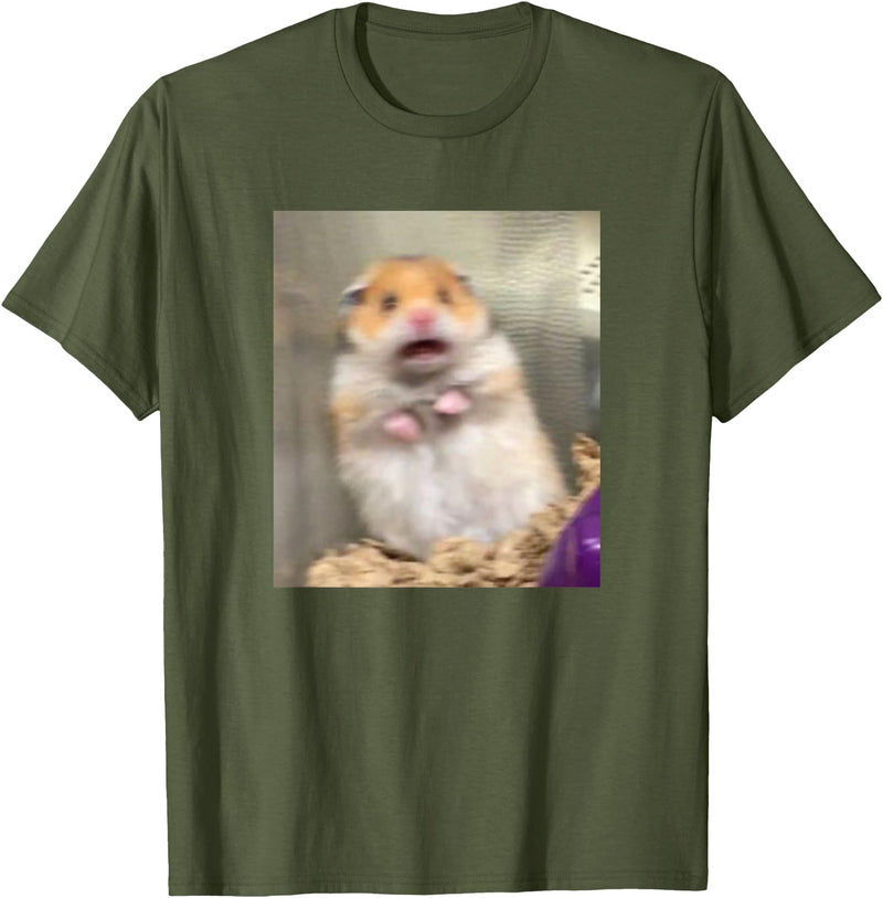 Scared Hamster Meme Funny Pet Owner Dank Trendy T-Shirt - Olive Green