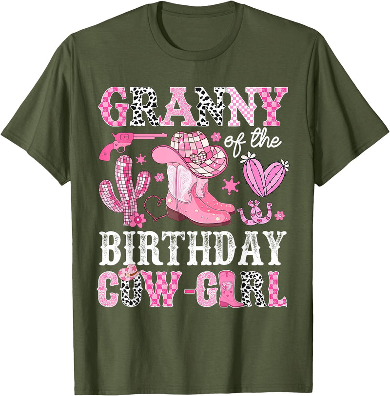 Pink Western Cowgirl Bday Party Family Matching Granny Of The Birthday Cow-Girl Rodeo Cowgirl Bday T-Shirt - Olive Green