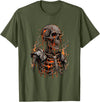Molten Skull Fire Horror Skeleton Art Designs Spooky Halloween Skull Skeleton Fire Dark Fantasy T-Shirt - Olive Green