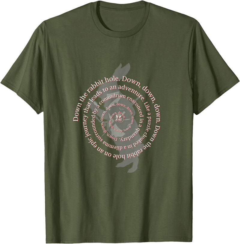 Down the Rabbit Hole. Alice in Wonderland T-Shirt in Olive Green