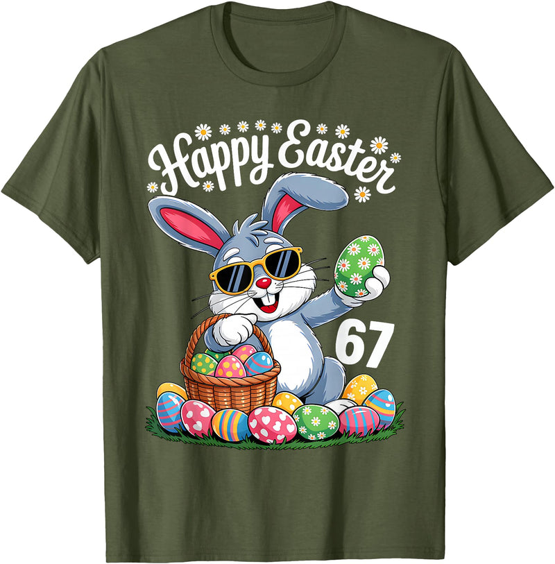Dabbing Rabbit Bunny Eggs Dab Six Seven 6 7 Meme T-Shirt in Olive Green