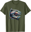 Steelhead Fishing - Unisex Adults & Kids Fishing T-Shirt - Black - Small - Short Sleeve - Cotton & Polyester - Modern Fish Graphic - Crew Neck - Regular Fit - Pull On - Imported - Olive Green