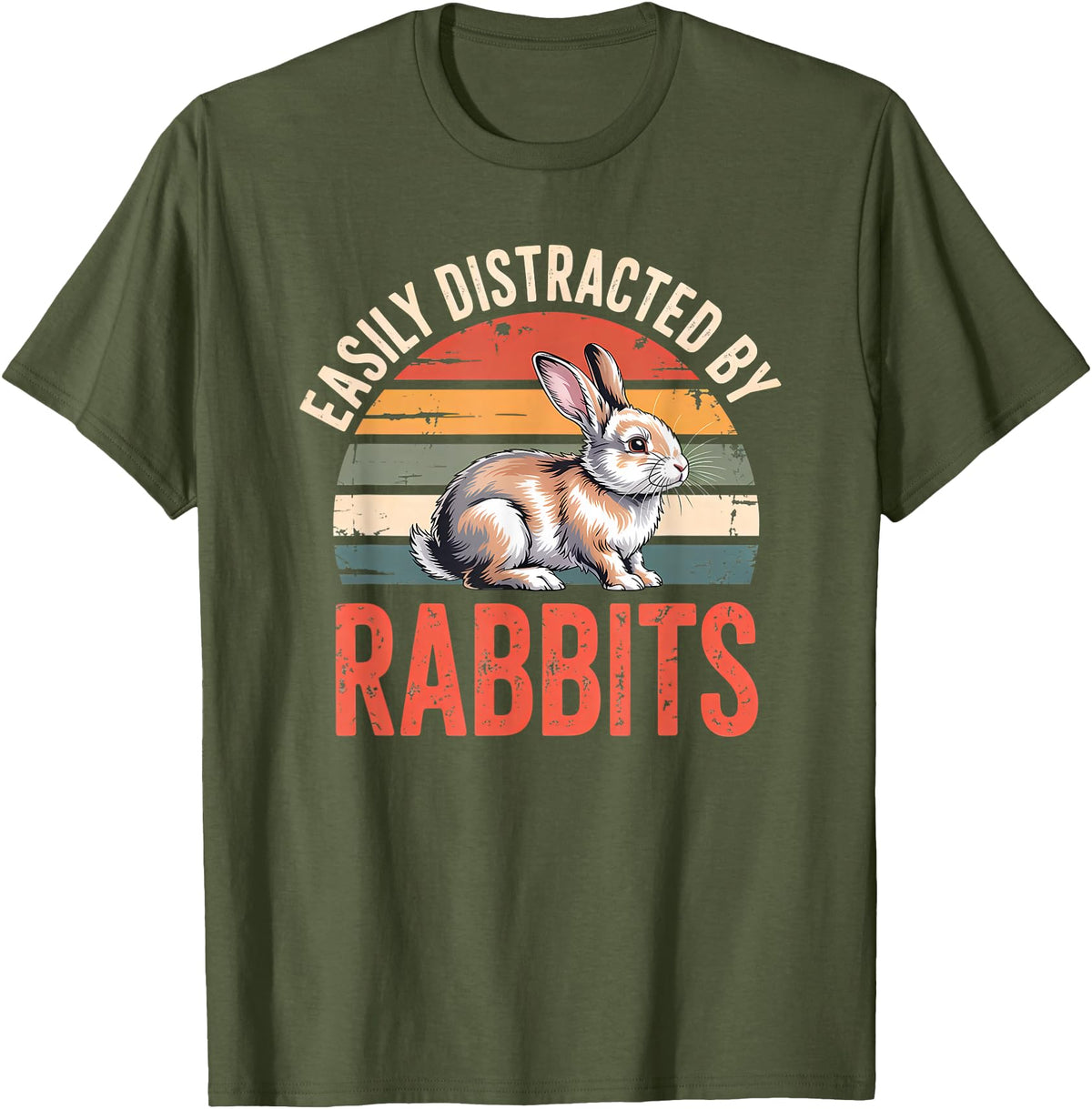Cute Rabbit Lover Bunny Graphic T-Shirt in Olive Green