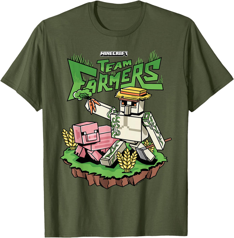 Minecraft Team Farmers Iron Golem & Pig Grow Wheat & Carrot T-Shirt - Olive Green
