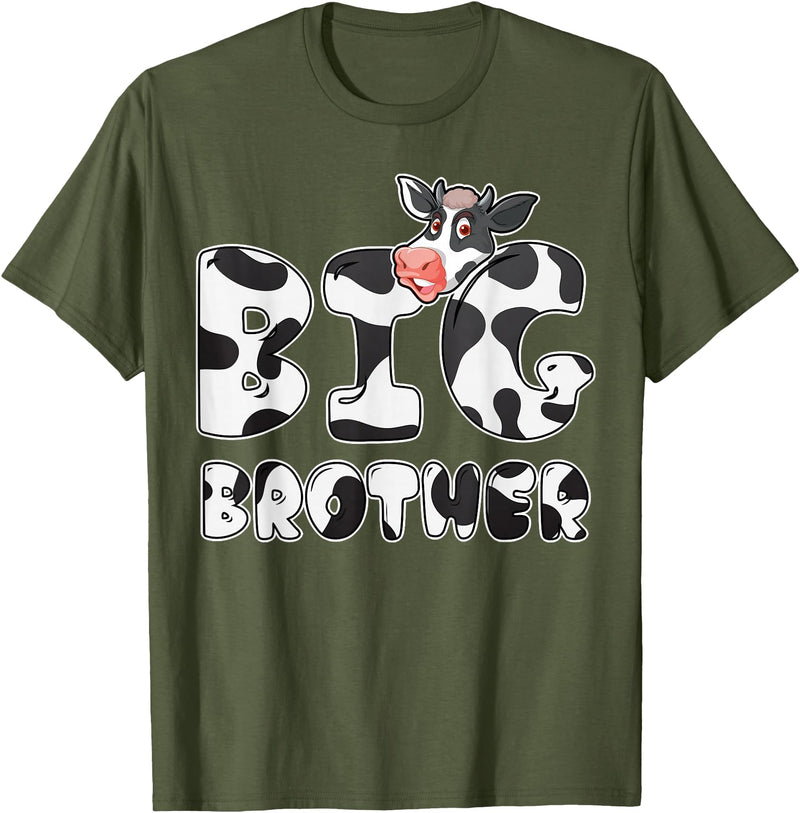 Cow Pattern Print Family Tee For Mom Dad Kids Cow Big Brother Birthday Funny Family Matching Bro Family T-Shirt - Olive Green
