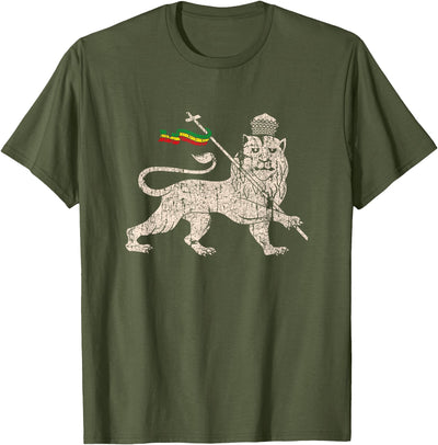 Vintage Rastafari Lion of Judah Rasta Ethiopia Flag T-Shirt