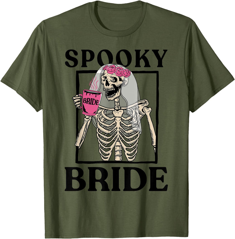 Halloween Spooky Bride Bridesmaid Skeleton Bachelorette T-Shirt - Olive Green