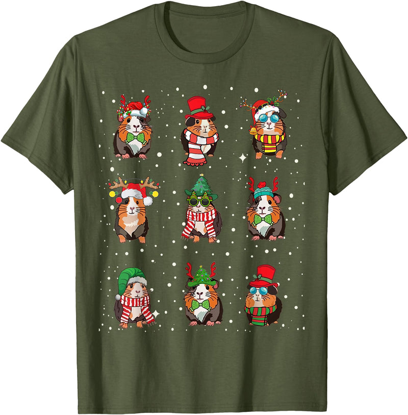 Kawaii Guinea Pig Lovers Clothes Cute Guinea Pigs In Xmas Costume Funny Christmas Holiday Black Unisex-Adult T-Shirt - Olive Green