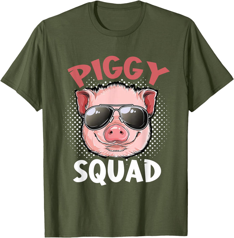 Piggy Squad T-Shirt Funny Cool Pigs Lover Pink Animal Tee T-Shirt - Olive Green
