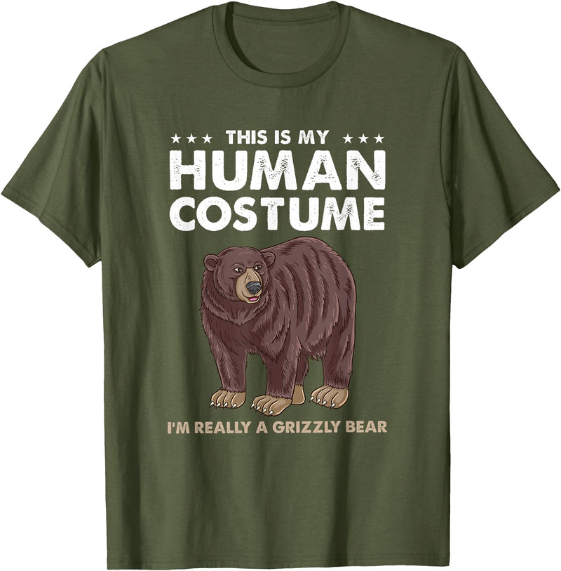 Hiking Lover Design This Is My Human Costume Im Really A Grizzly Bear T-Shirt - Olive Green