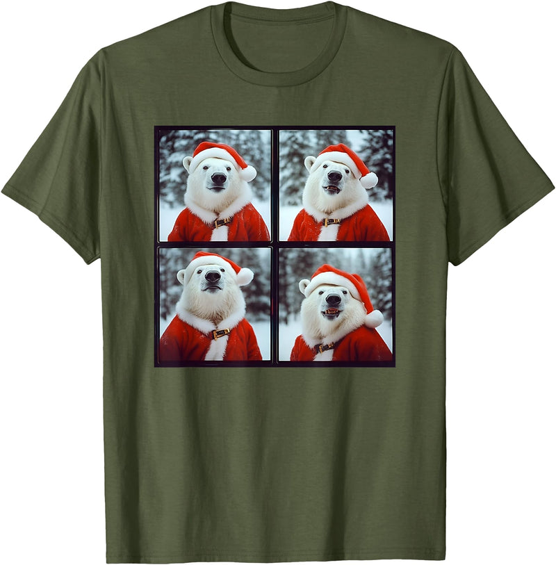 Polar Bears Lover Xmas Photo Booth Men Women Kids Polar Bear Wearing Santa Outfit Winter Christmas T-Shirt - Olive Green