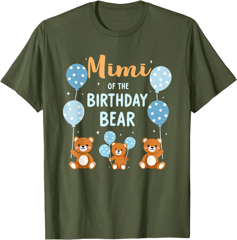 Balloons Birthday Party Matching Family Tee Birthday Bear Grandma Mimi Of The Birthday Boy T-Shirt - Olive Green