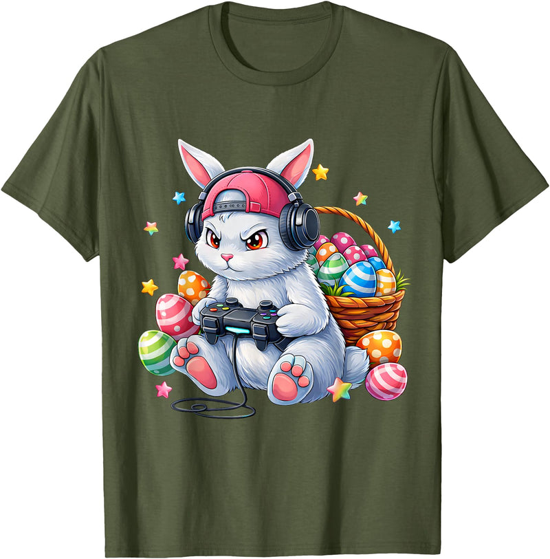 Funny Gaming Game Bunny Rabbit Easter Men Boy Toddler Kid T-Shirt in Olive Green