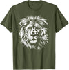 Älion. lion. Kids Unisex Black Lion Graphic Modern V-Neck T-Shirt - Olive Green
