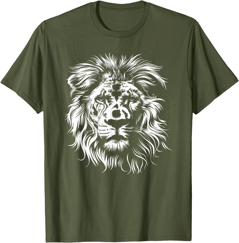 Älion. lion. Kids Unisex Black Lion Graphic Modern V-Neck T-Shirt - Olive Green