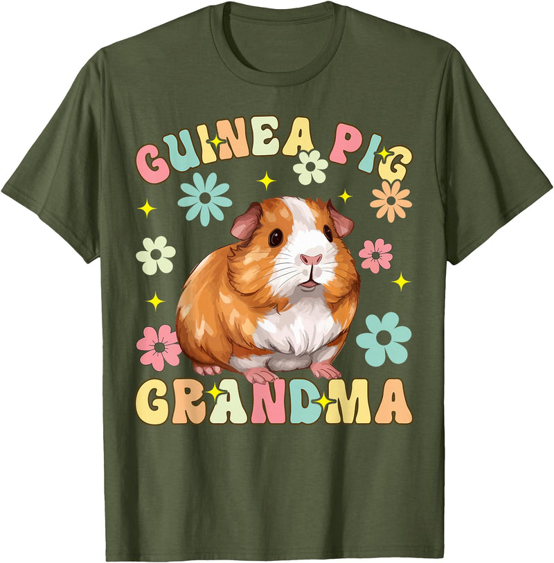 Guinea Pig Rodent Pet Owner Gifts Guinea Pig Grandma Groovy Guinea Pig T-Shirt - Olive Green