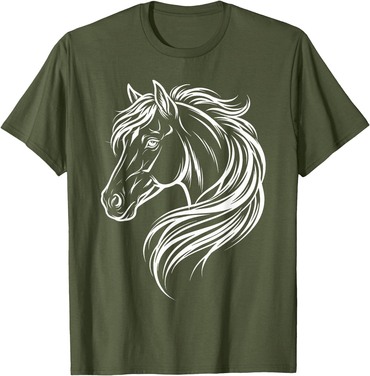 Horse Silhouette Farm Animal Graphic Horses Cute Horse Silhouette Art Equestrian Farm Animal Horse Lover T-Shirt - Olive Green