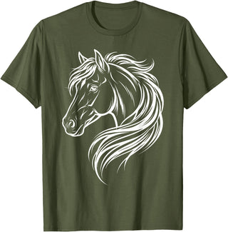 Horse Silhouette Farm Animal Graphic Horses Cute Horse Silhouette Art Equestrian Farm Animal Horse Lover T-Shirt - Olive Green