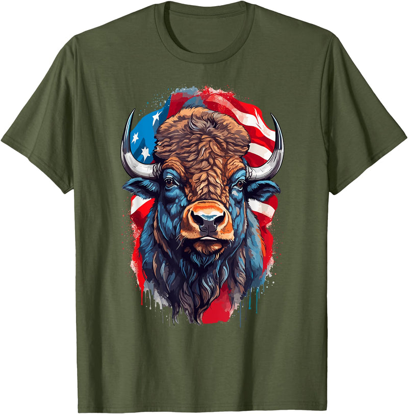 American patriotic buffalo, american bison US flag American patriotic buffalo, american bison, bison US flag T-Shirt - Olive