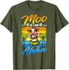 Aloha Animal Hawaii Flower Chain Hula Dance Art Hawaii Animal Haku Lei Grass Skirt Hula Dance Aloha Cow T-Shirt - Olive Green
