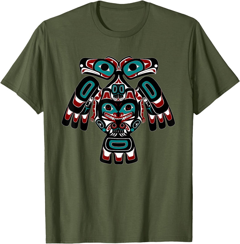 Tribal America Alaska Native American Indian Tlingit Eagle Bear Clan Spirit T-Shirt - Olive Green