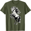 Urban Empyre Shire Horse White Equestrian Rearing T-Shirt - Straight - Olive Green