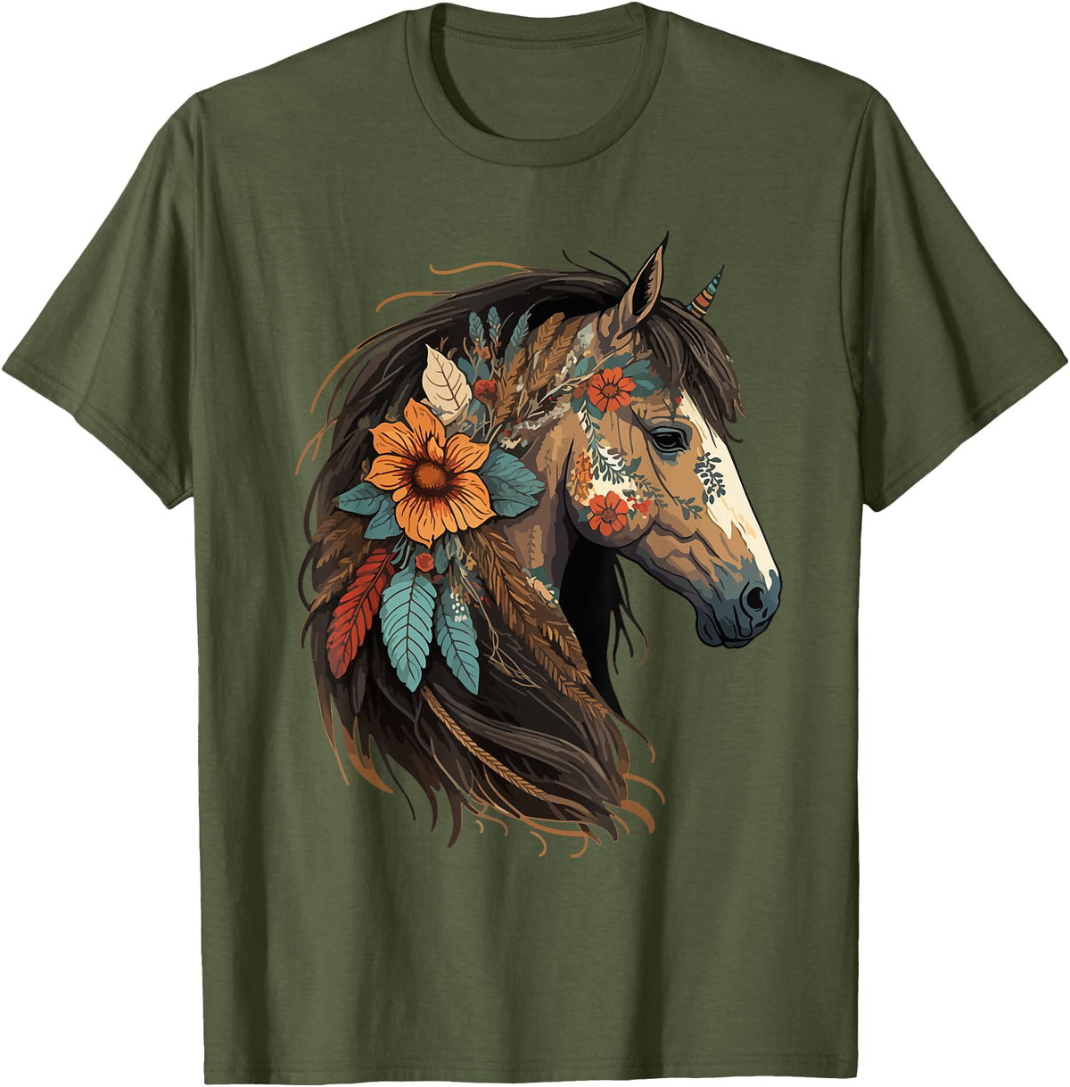 Just a girl who loves horses Co. Equestrian Horse Portrait Western Cowgirl Horseback Riding T-Shirt Small - Olive Green