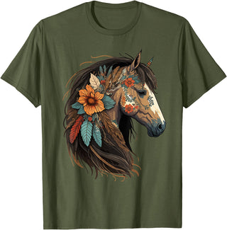 Just a girl who loves horses Co. Equestrian Horse Lover Western Cowgirl Horseback Riding T-Shirt - Olive Green