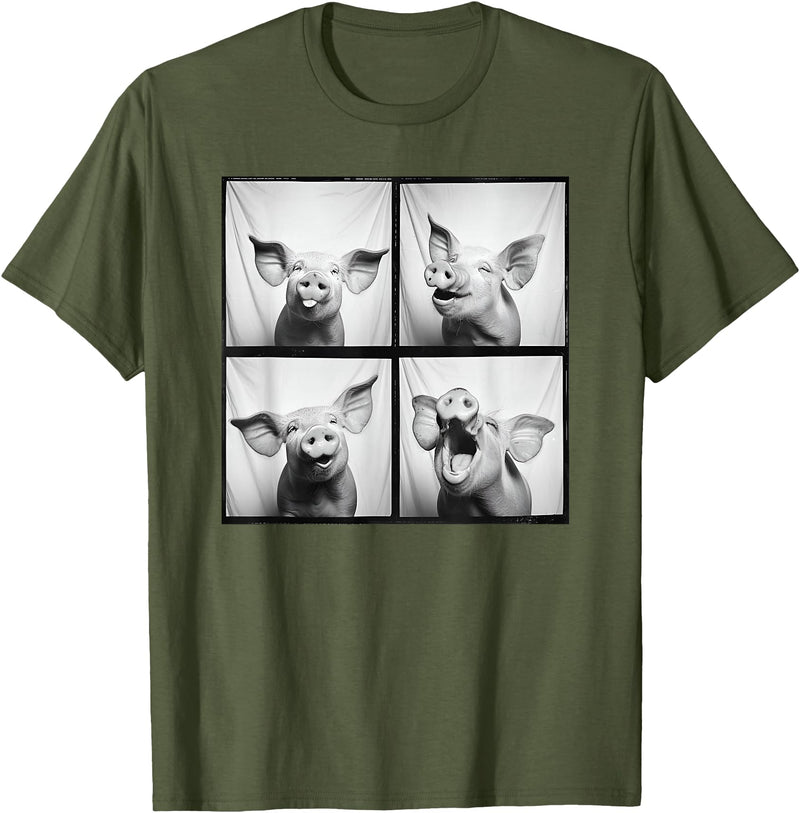 Piglet Farm Nature Photography Men Women Kids Happy Pig Face Portrait Hog Farmer Funny Farm Animal T-Shirt - Olive Green