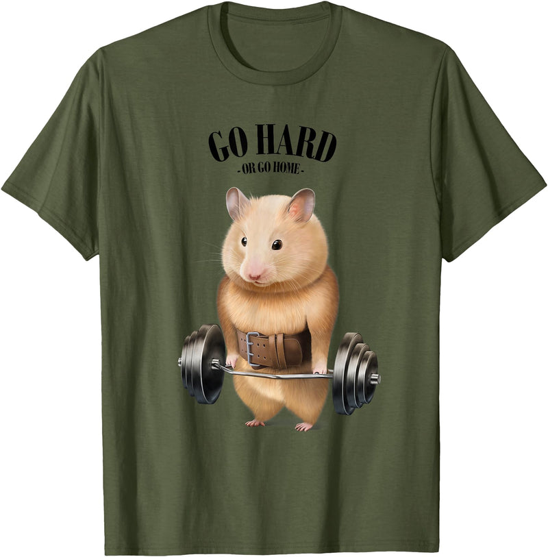 Hamster Muscle Training with Barbell Shrug Bar Fitness Gym T-Shirt - Olive Green