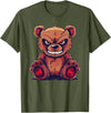 Cartoon Teddy Art I Grumpy Teddy Evil Teddy Bear T-Shirt - Olive Green