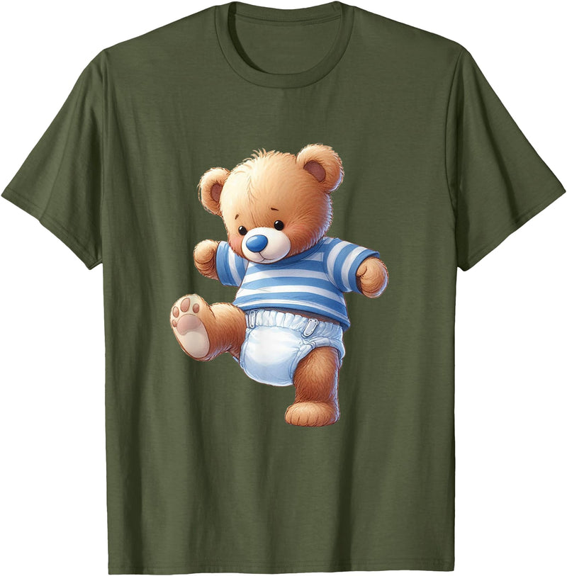 Baby Boy Teddy Bear Baby Shower Gender Reveal T-Shirt - Olive Green