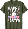 Cute Happy Easter Bunny Rabbit Egg Women Girls Kids T-Shirt in Olive Green