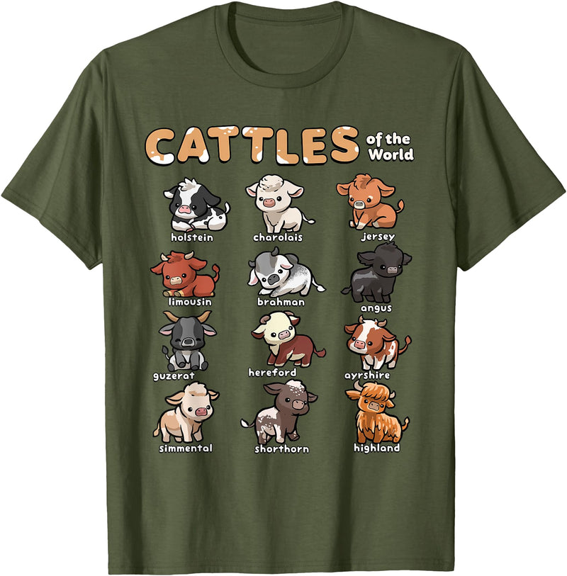 Wowsome! Cattles Animals of the World Cattle Farmer Rancher Cow Lover T-Shirt - Olive Green