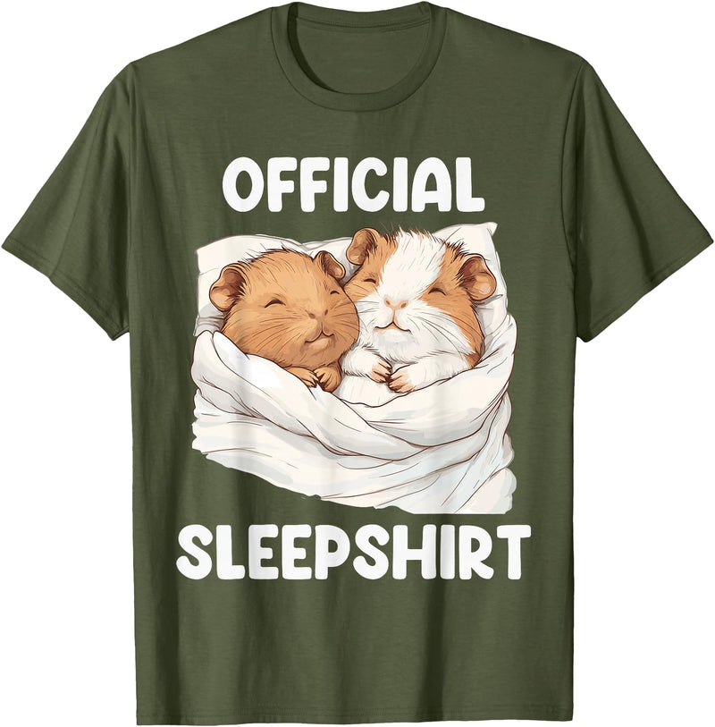 Cute Sleeping Guinea Pigs Pajama Official Sleepshirt Sleeping Guinea Pig Animal Lovers Pajama T-Shirt - Olive Green