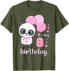 Birthday Gifts for Girls by Content Design Studio Birthday Girl 8 Panda Pink Balloons T-Shirt - Olive Green