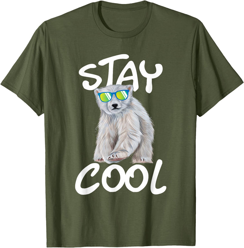 Funny Polar Bear Shirts Stay Cool - Polar Bear Cub Wildlife Zoo Animal Lover T-Shirt - Olive Green