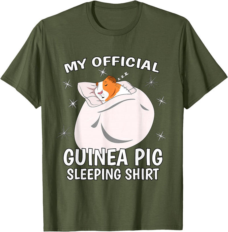 Guinea Pig Sleeping Wear Women, Men & Kids My Official Sleeping Shirt PJ Pajama Top Guinea Pig T-Shirt - Olive Green
