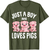 Funny Pig Lover & Owner Gift Ideas Just A Boy Who Loves Pigs Kids Boys T-Shirt - Olive Green