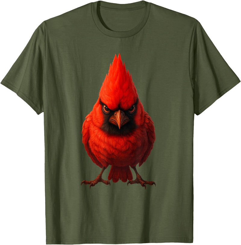 I just really like animals Angry Cardinal Artwork Red Bird Nature Wildlife Graphic T-Shirt - Olive Green