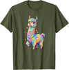 Rainbow Llama Love Pastel Hearts Kawaii Colorful Rainbow Heart Llama Kawaii Cute T-Shirt - Olive Green