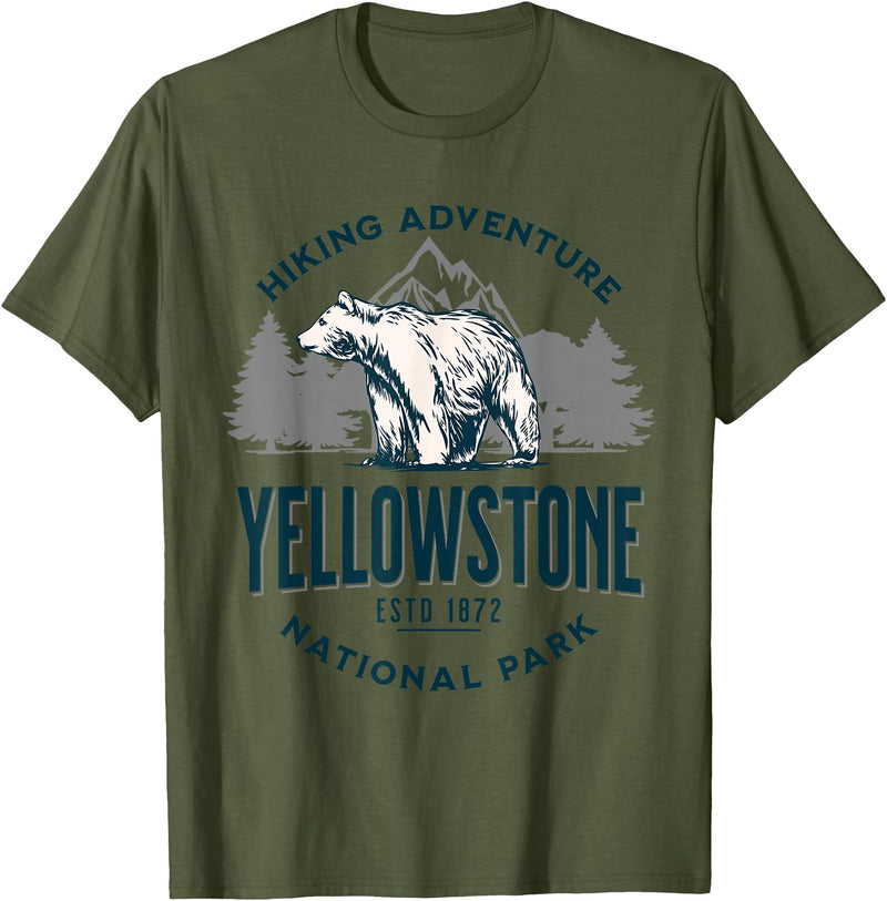 Yellowstone National Park Wyoming USA Outdoor Yellowstone Wyoming Nature Mountains Bear Hike Outdoors T-Shirt - Olive Green