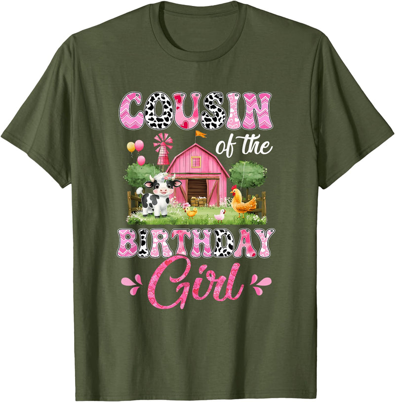 Cow First Birthday Girl Family Cousin Of The Birthday Girl 1St Birthday Cow Farm Family T-Shirt - Olive Green
