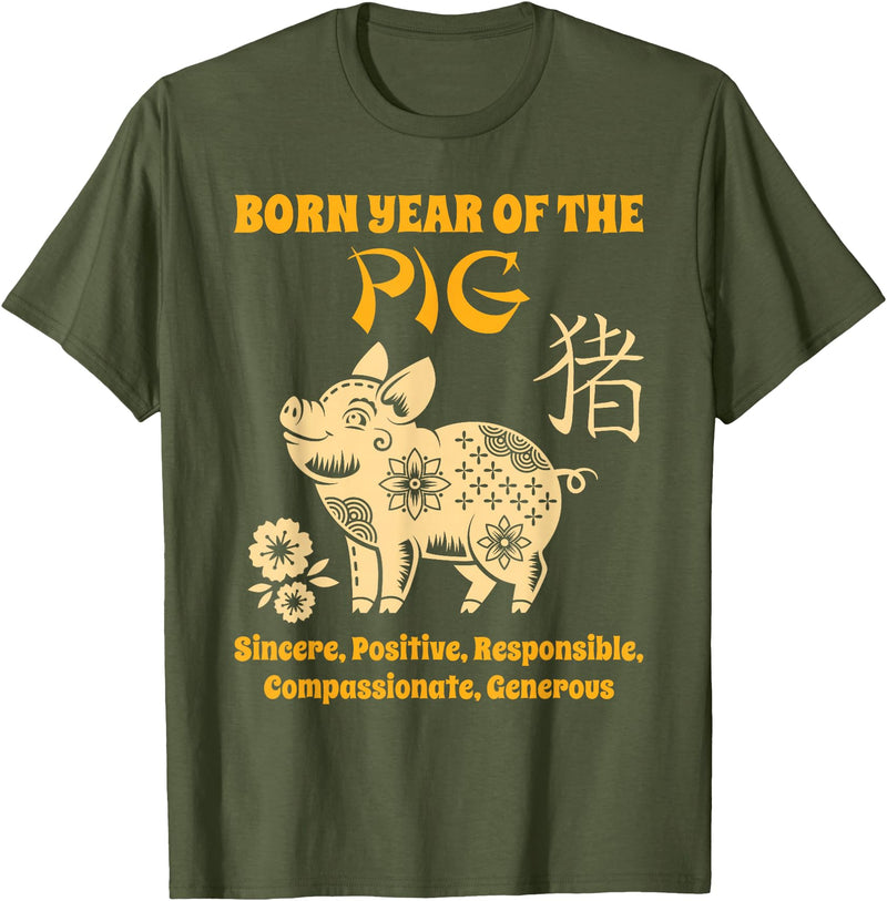 Chinese Zodiac Pig Birthday Year of the Pig T-Shirt - Olive Green